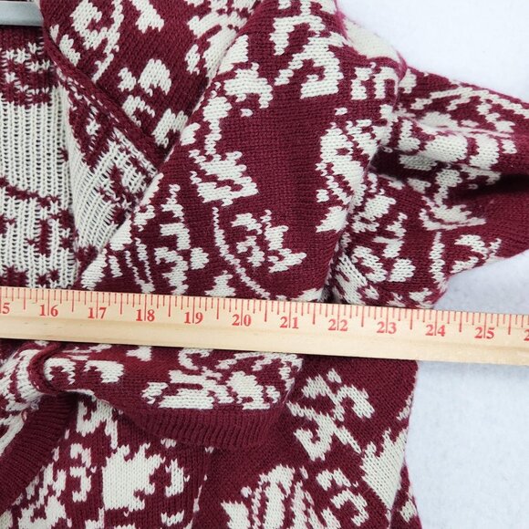 Moon Collection Sweater Womens Medium Burgundy Floral Open Front Shawl Cardigan - Picture 4 of 11